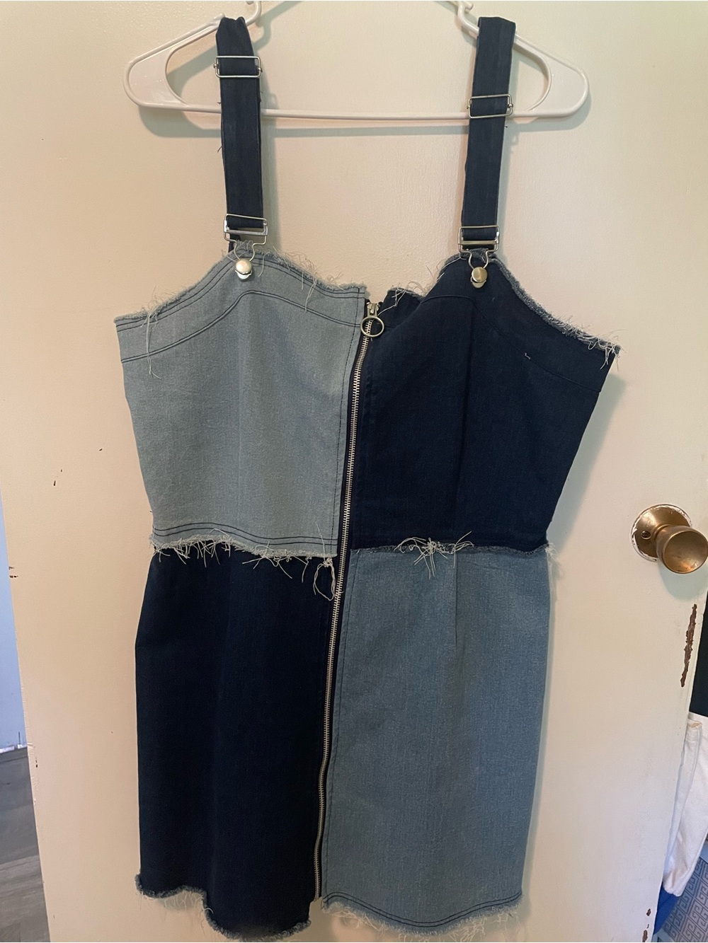 Rue21 Two-Tone Black and Light Blue Denim Pinafore Dress